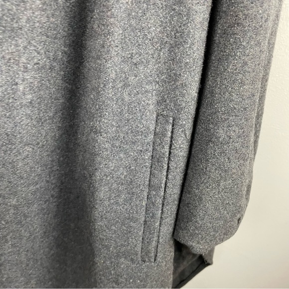 Vintage 80s Made in USA Heavy Trench Wool Coat w/Side Slits 2 Front Pockets - Picture 8 of 11